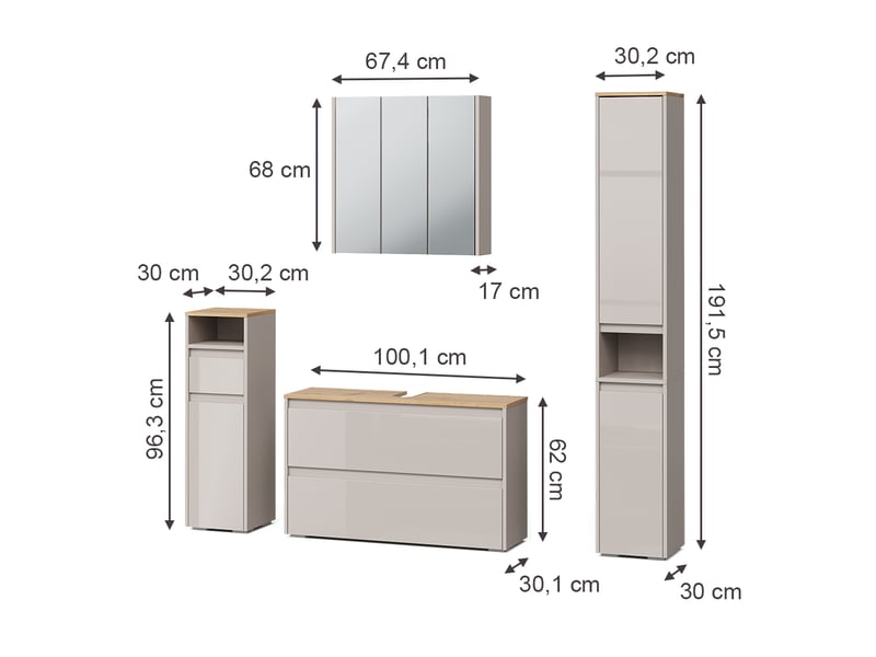  Vicco meubles bain, cachemirechêne artisan, 4 pièces  - Conforama B