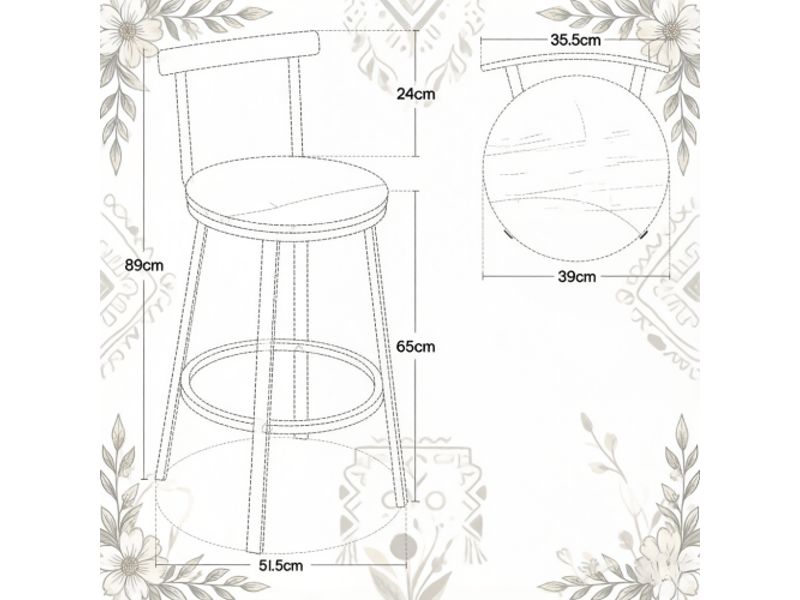  Tabourets de cuisine à dossier incurvé – ensemble 2 pièces, tabourets de bar modernes pour petit-déjeuner  - Conforama C
