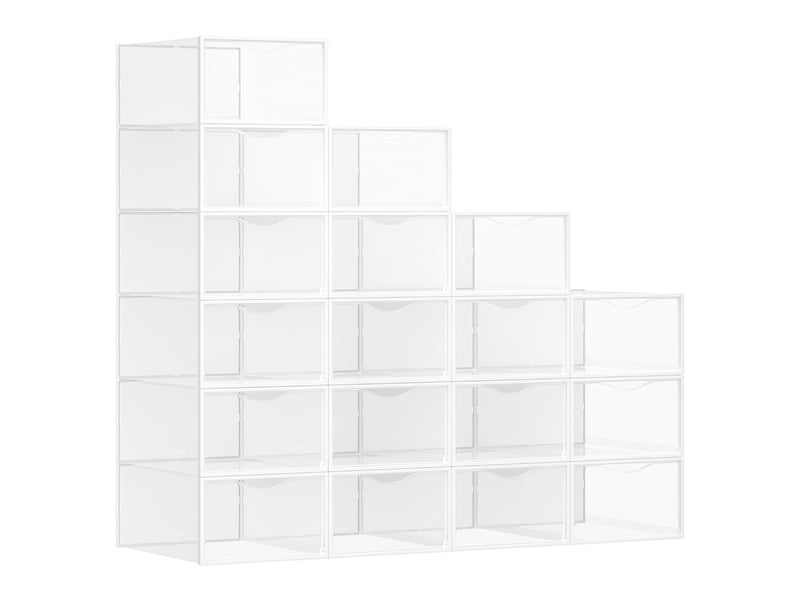 NEWSONA Lot De 18 Boîtes De Rangement Chaussures Transparentes Empilables – Grande Taille Jusqu’à EU 44, Portes Avant Magnétiques, Idéal Pour Baskets, Bottes & Talons