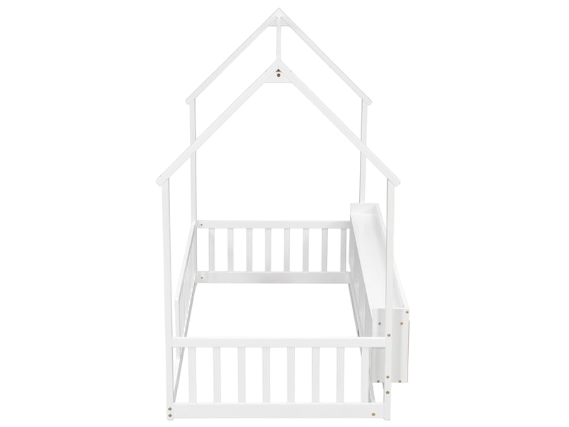  Lit cabane enfant 90x200 avec rangements et barrières blanc evryae  - Conforama D