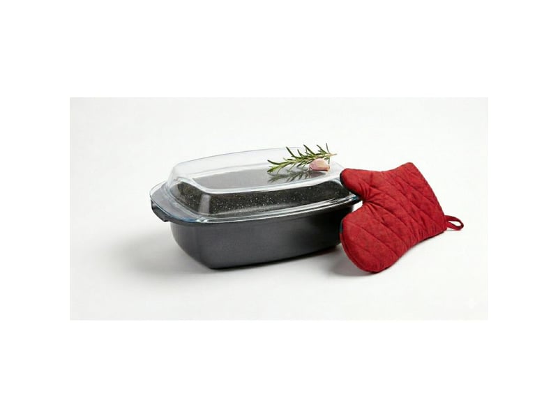  Plat à four avec couvercle et gants 32cm noir kaiserhoff kh8648  - Conforama B