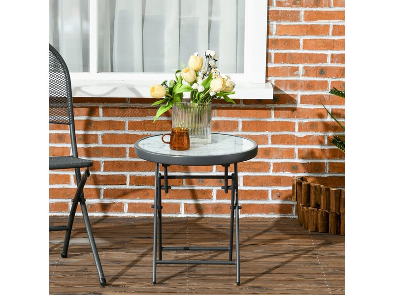  Table basse pliante table d'appoint pliante plateau effet marbre en verre trempé structure métal ronde ø45 x 50 cm blanc  - Conforama D