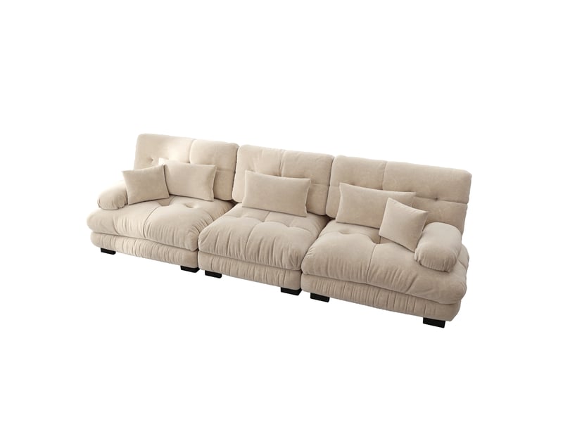  Canapé d'angle, canapé convertible, 3 places, assise profonde, marron clair, en chenille  - Conforama E