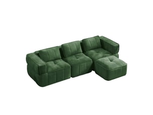 Canapé d'angle modulable sans cadre 3 places 271x162x67 cm avec pouf, mousse haute densité 32d, assise profonde, polyester vert