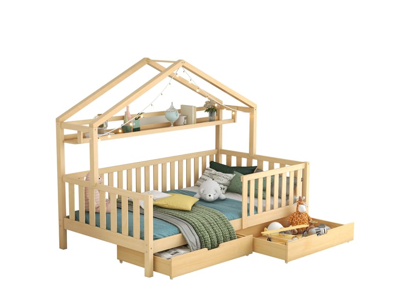  Lit cabane pour enfant 90x200 cm avec tiroirs, bois massif avec sommier à lattes, pour chambre d'enfant ou d'adolescent Fay Lum - Conforama A