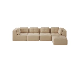 Canapé d’angle modulable 4 places velours côtelé beige – 386 x 177 x 69 cm