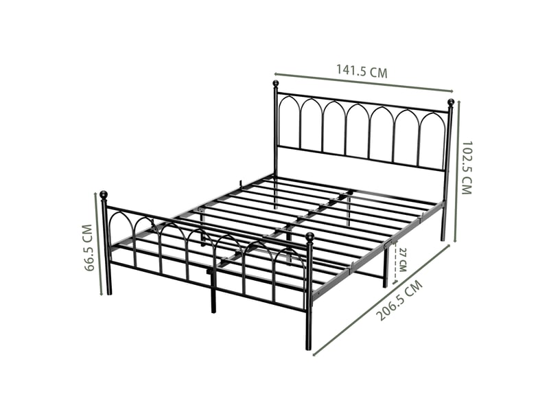  Lit métal 140 × 200 cm 2 places avec rangement sous le lit et structure stable, sans matelas, noir  - Conforama D