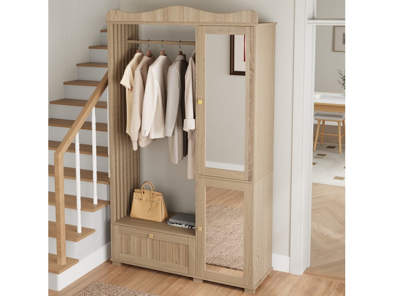  Dressing tcqpz ouvert avec miroir intégral 115,5 x 38,5 x 194,5 cm 2 portes 1 tiroir mdf coloris chêne  - Conforama E