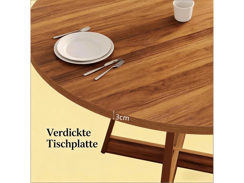  Table à manger ronde 2 à 4 places avec pied central stable - lpospi - style campagne mdf marron ø 100 cm  - Conforama E