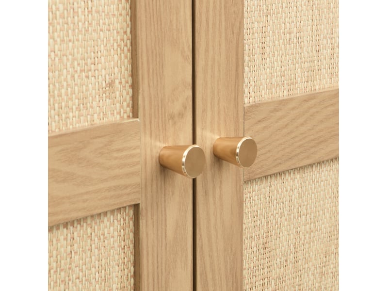  Armoire 80x55x180 cm, 2 portes, 2 tiroirs, niche arquée, penderie, mdf et pe effet rotin, chêne et beige  - Conforama E