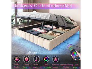 Lit coffre 160x200 cm <strong>ZOVIRA</strong>  <strong></strong> coloris beige