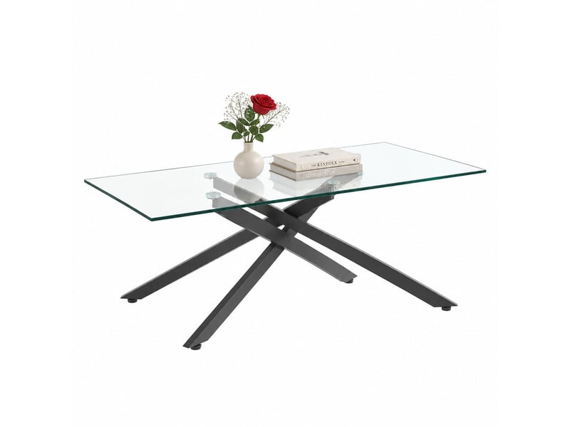  Table basse rectangulaire l100 x l60 x h46 cm en verre trempé et métal noire chicfurn  - Conforama A