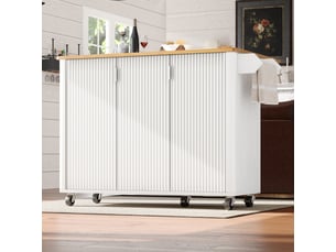 Îlot de cuisine mobile avec plateau pliant, desserte sur roulettes avec 3 portes et étagères réglables, meuble de rangement blanc 130cm