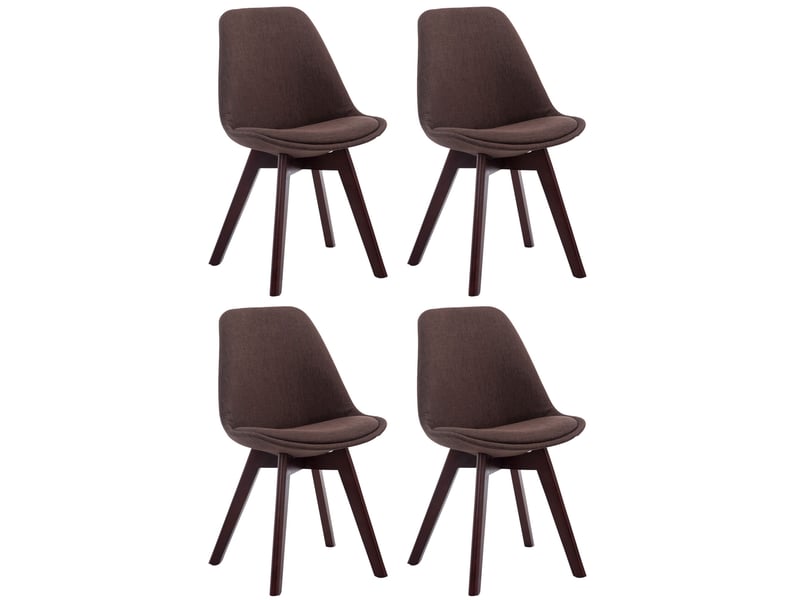 Lot de 4 chaises de salle à manger design scandinave en tissu marron et piètement à 4 pieds en bois foncé 10_0008637  - Conforama A
