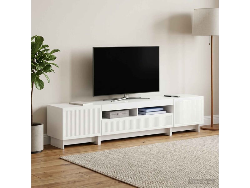 Meuble tv - banc tv - meuble de rangement led 5 pièces blanc brillant bois d'ingénierie - Conforama B