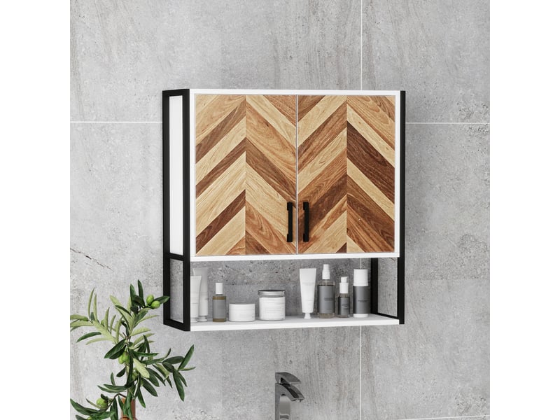  Armoire murale de salle de bains, 2 portes motif chevrons, étagère réglable, 59 x 20 x 60 cm  - Conforama D