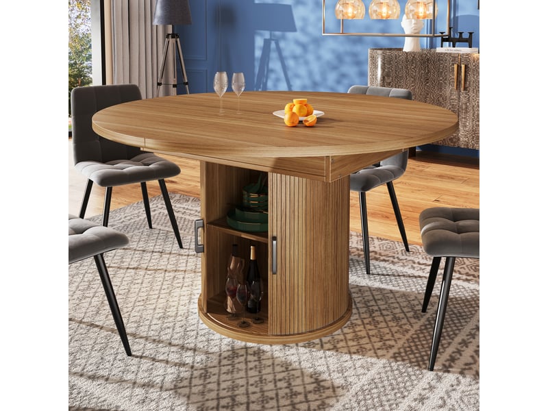  Table extensible couleur noyer, table a manger ronde extensible, table ovale salle à manger avec rangement, plateau modulable FC - Conforama B