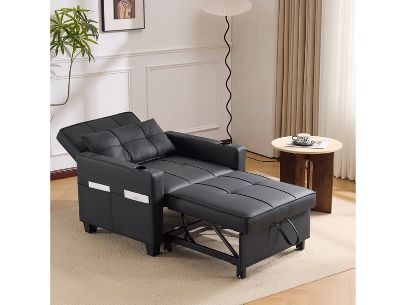Fauteuil-lit modenvie convertible 3 en 1 87 x 74 x 84 cm noir simili cuir avec port usb - Conforama E