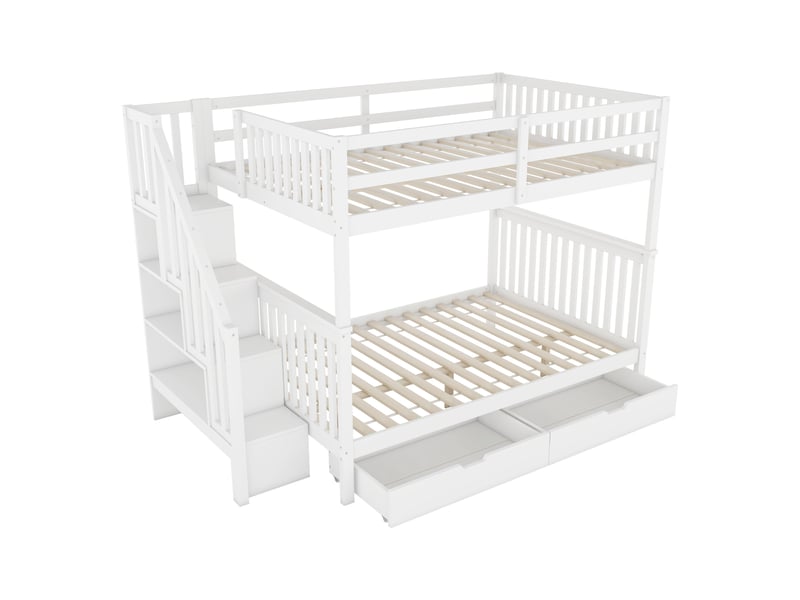  Lit superposé blanc 140x200 cm, escalier-rangement, 2 tiroirs  - Conforama E