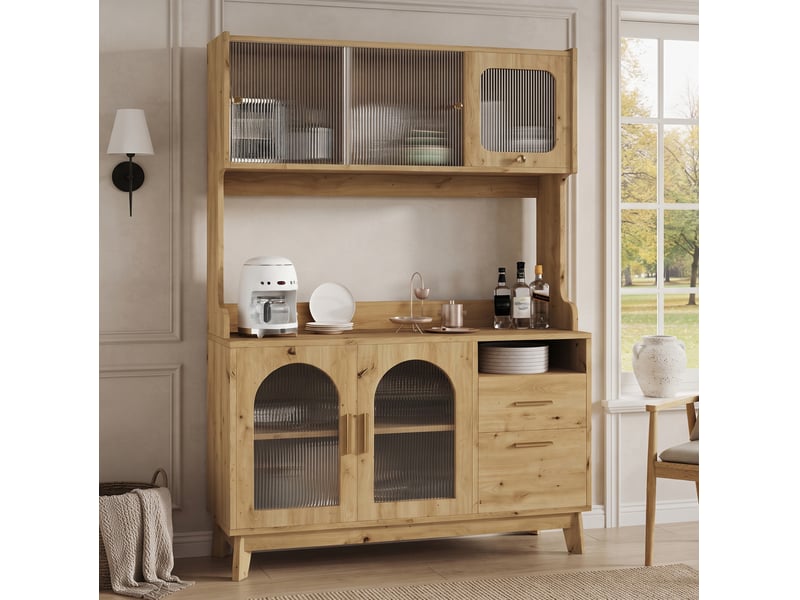 Buffet haut de salle à manger 120 x 40 x 178 cm coloris bois avec prises et ports usb - Conforama C