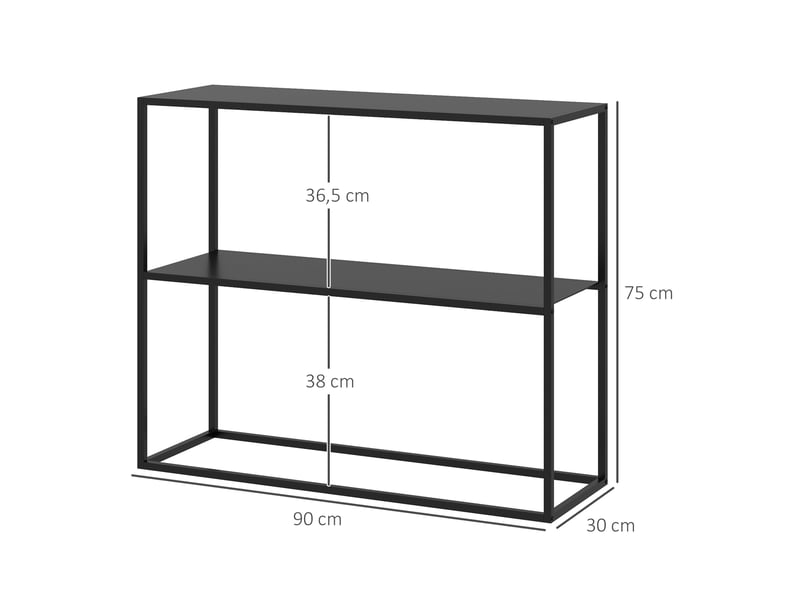  Console 90x30x75 cm à 2 niveaux avec anti-basculement en acier noir  - Conforama E