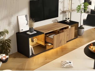 Meuble tv coloris bois foncé 160 cm <strong>LEYTN</strong> <strong></strong>