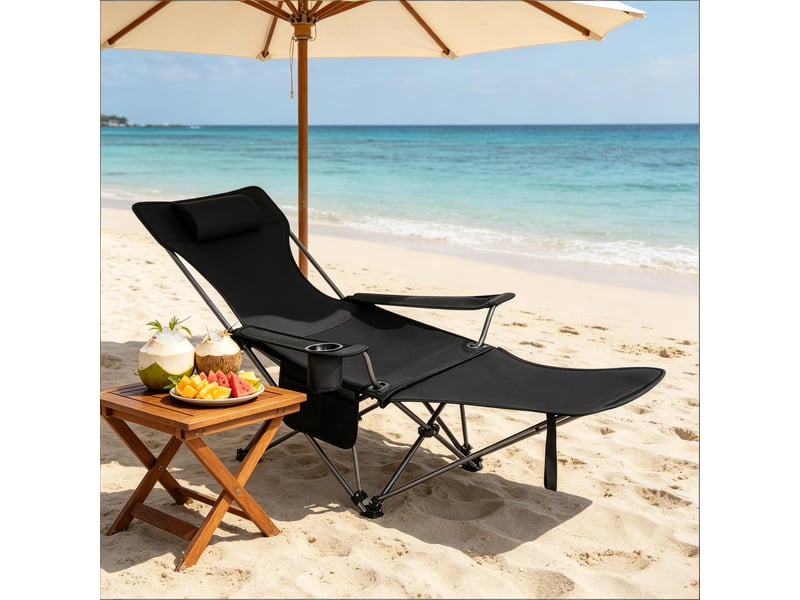  Chaise de camping pliante ergonomique avec repose-pieds extensible, portable  - Conforama E