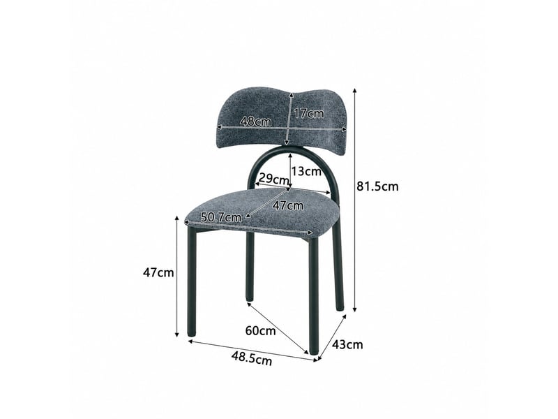  Lot de 2 chaises de salle à manger 50,7 cm avec assise rembourrée, tissu bleu et métal noir  - Conforama C