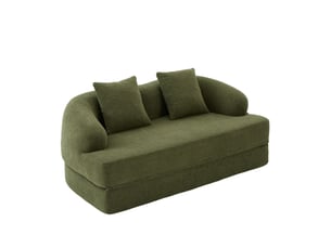 Canapé-lit convertible 2 places – tissu chenille – coussins inclus – 157 cm – vert