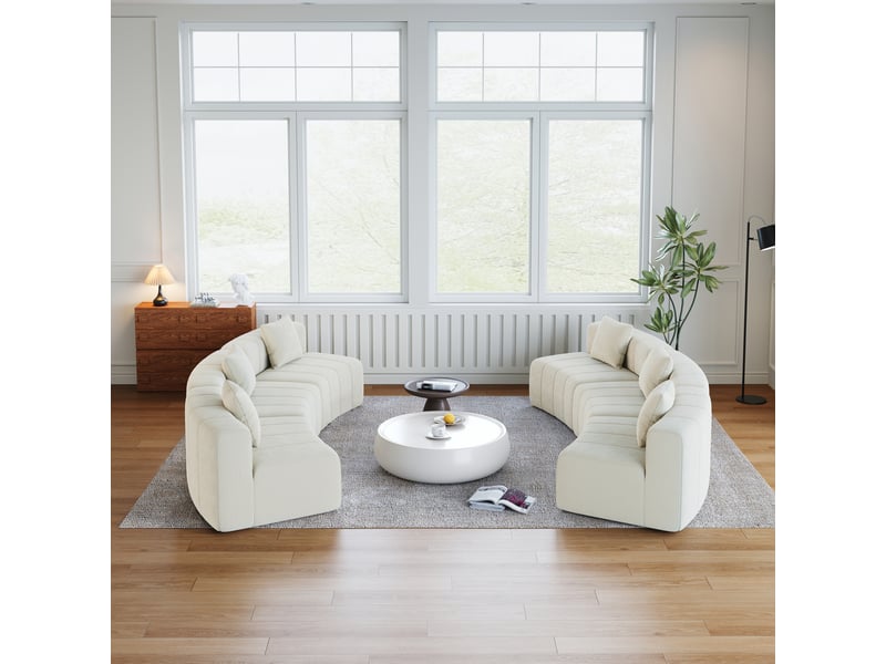  Canapé modulable 6 places modenvie semi-circulaire en chenille beige 444,5 x 222 cm  - Conforama D