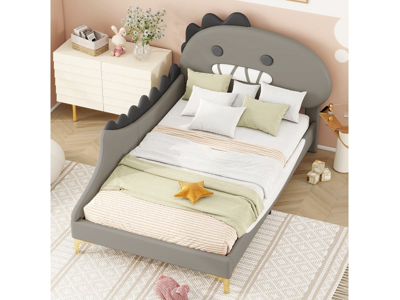  Lit enfant 90x200 cm gris en pu et mdf forme dinosaure  - Conforama B