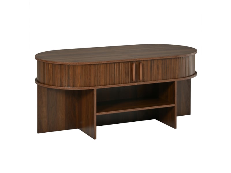  Table basse ovale 120 x 60 cm en mdf avec tabourets et rangement  - Conforama D