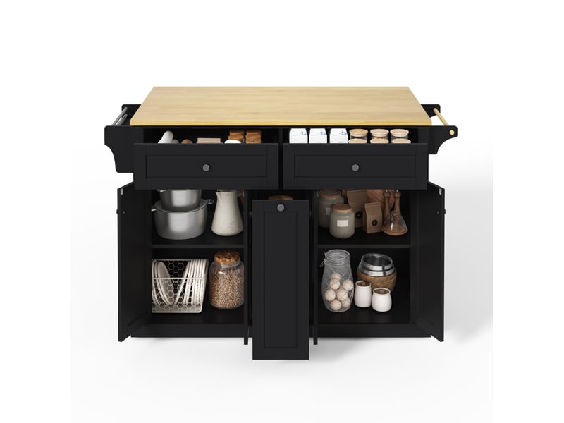 Îlot de cuisine mobile avec plateau rabattable, chariot de cuisine mdf noir et bois naturel, 121x69x89 cm - Conforama A