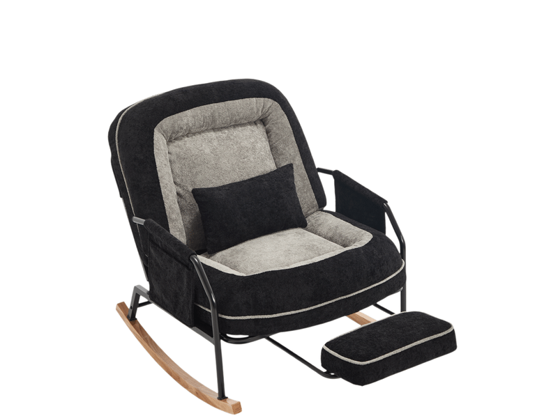 Fauteuil à bascule surdimensionné en fausse fourrure, dossier réglable et repose-pied escamotable, avec poche latérale  - Conforama A