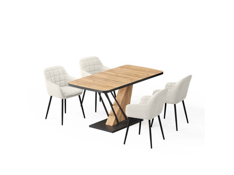  Vicco ensemble de table à manger, chêne de force doré, 120x80cm avec 4 chaises de salle à manger  - Conforama A