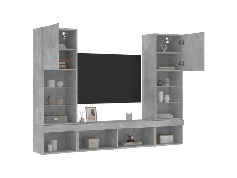  Unités murales tv avec led 5 pcs gris béton bois d'ingénierie shl20379  - Conforama E
