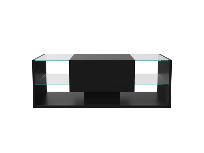  Table basse salon - design flottant avec éclairage led - double rangement et tiroir - plateau verre trempé - noir  - Conforama A