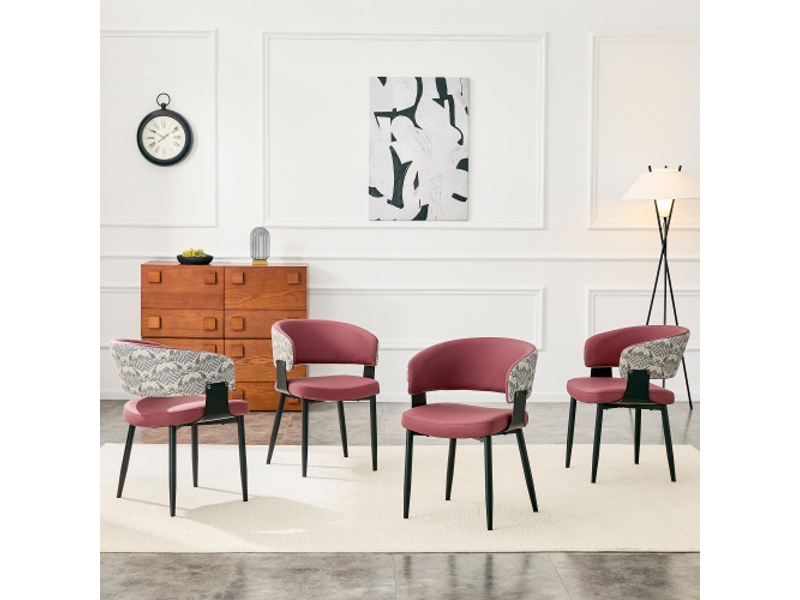  Chaises mid-century modern – lot de 2, fauteuils rétro simili cuir, accoudoirs tonneaux, dossier motif, pieds solides  - Conforama B