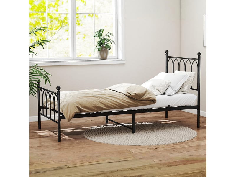  Lit simple 90x200 cm métal noir style rustique- cadre à lattes robuste et grand rangement sous le lit, sans matelas  - Conforama C