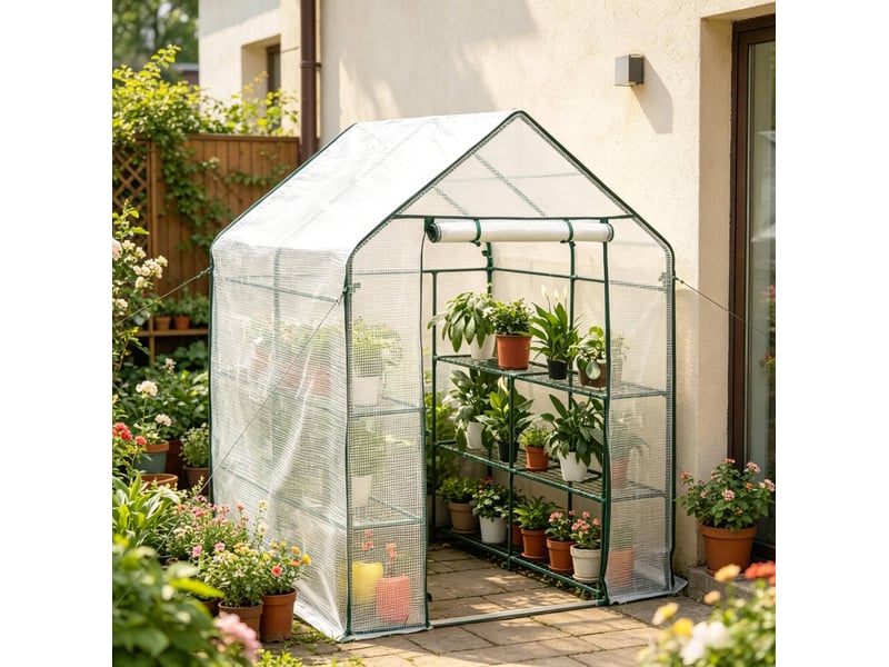 Serre de jardin 143x143x195 cm avec fermeture éclair métal blanche - Conforama B