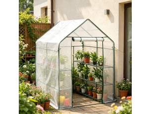 Serre de jardin 143x143x195 cm avec fermeture éclair métal blanche