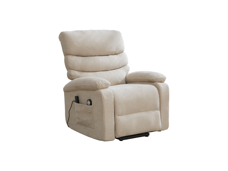 Fauteuil releveur électrique kaki clair avec massage, chauffage et repose-pieds réglable - Conforama A