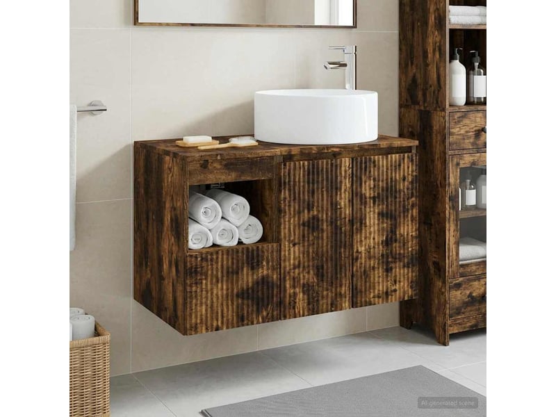 Ensemble de mobilier de salle de bain 2 pc chêne fumé cf64092 - Conforama B