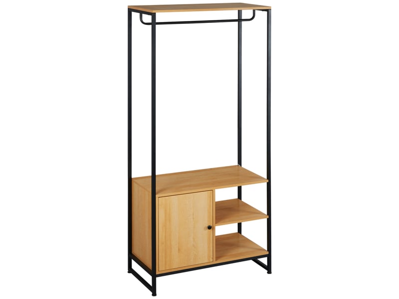  Porte-manteau de style industriel en acier et bois avec étagères et range-chaussures, 80 x 40 x 180 cm  - Conforama A
