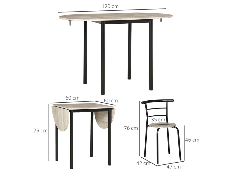  Ensemble table ovale extensible et 2 chaises - table à rabats - métal et mdf - noir et naturel  - Conforama E