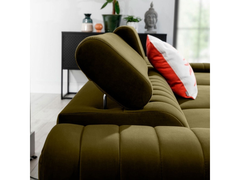  Canapé d'angle droit vert olive convertible 3 places jayson confort modulable  - Conforama D