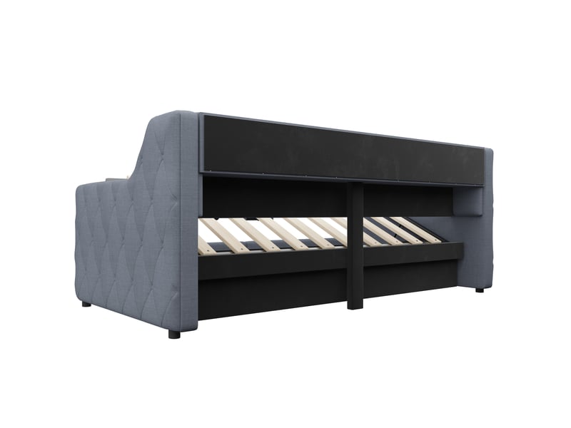  Lit de jour 90x200 cm en tissu lin gris avec rangement hydraulique et ports usbtype-c  - Conforama R