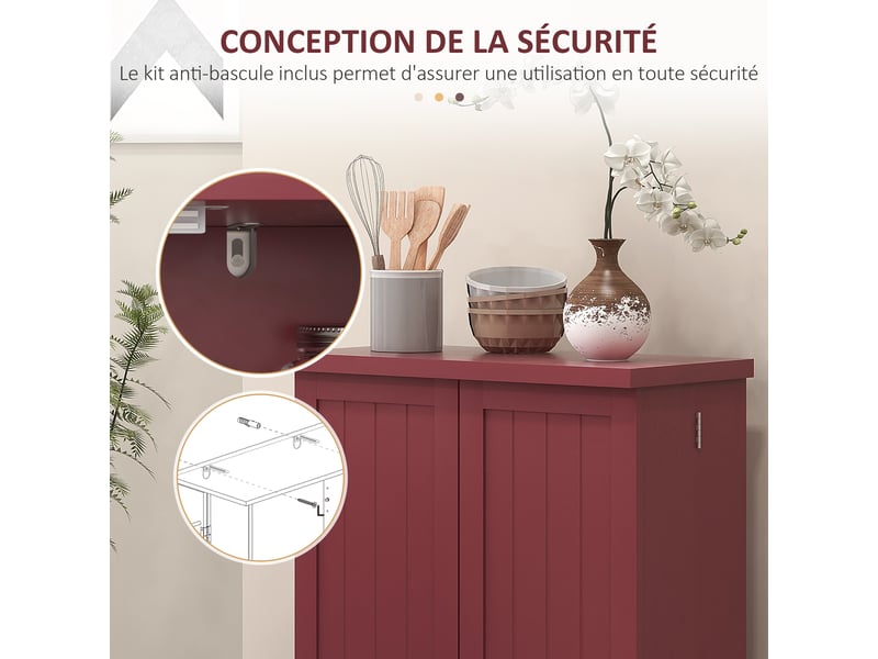  Armoire meuble de cuisine garde-manger 2 portes avec 5 étagères et 12 porte-épices - rouge - 60 x 30 x 104 cm  - Conforama W