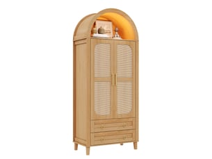Armoire 2 portes 76x50x184 cm avec led et 2 tiroirs coloris naturel