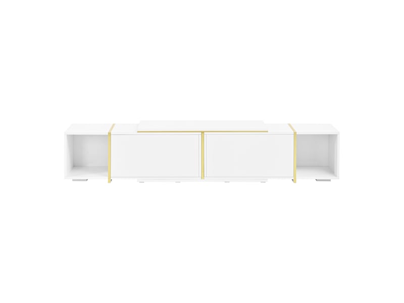  Meuble tv extensible 190 à 275x35x37 cm, façades brillantes, niches, blanc et doré Fay Lum - Conforama E